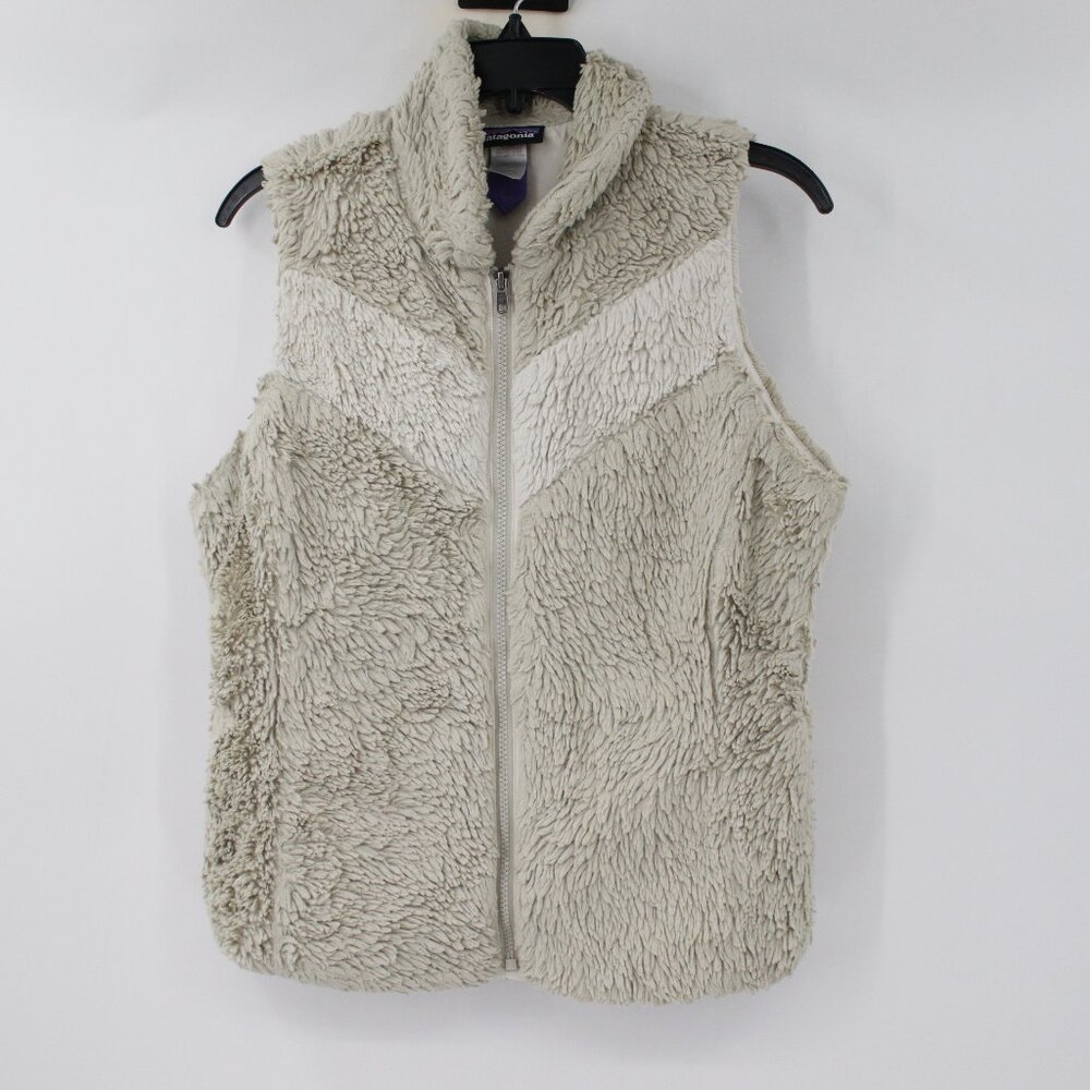 Patagonia Vest Womens Medium Pelage Full Zip Bleached Stone deep pile fleece